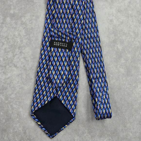 Barneys New York Blue Yellow Geometric Repp 100% Silk Italy Men's Neck Tie NWOT - Picture 3 of 6